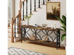 Consola*Tribesigns Pequena mesa para sofá de 160 cm - Mesa para sofá industrial longa para atrás do sofá Castanho