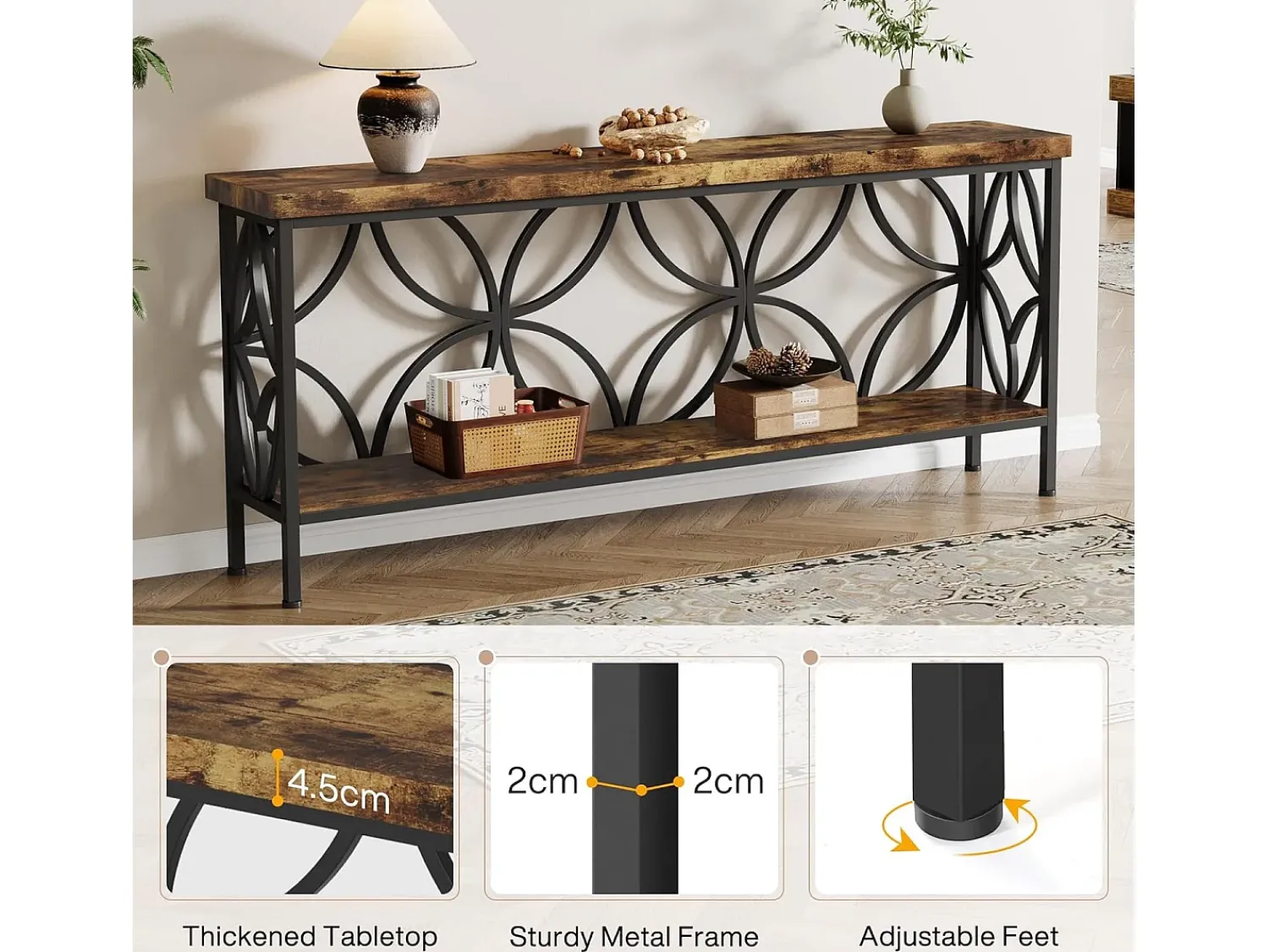 Consola*Tribesigns Pequena mesa para sofá de 160 cm - Mesa para sofá industrial longa para atrás do sofá Castanho
