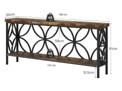 Consola*Tribesigns Pequena mesa para sofá de 160 cm - Mesa para sofá industrial longa para atrás do sofá Castanho