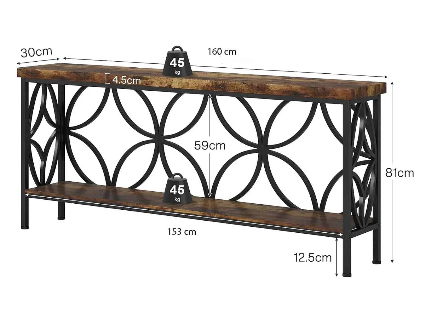 Consola*Tribesigns Pequena mesa para sofá de 160 cm - Mesa para sofá industrial longa para atrás do sofá Castanho