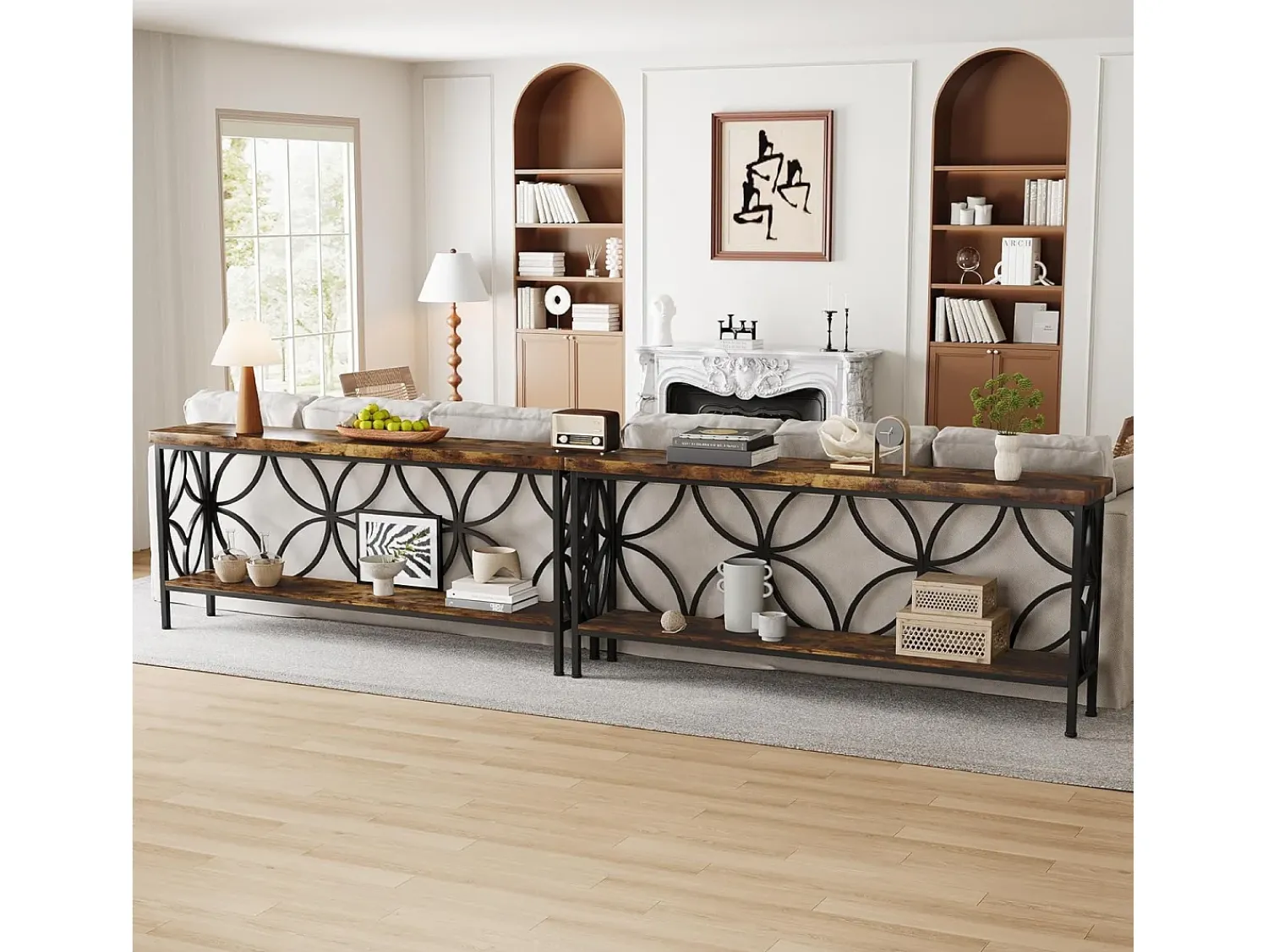 Consola*Tribesigns Pequena mesa para sofá de 160 cm - Mesa para sofá industrial longa para atrás do sofá Castanho