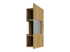 Sale Meublorama Pequena vitrine suspensa com 1 porta parcialmente envidraçada da coleção EVA. Cor carvalho e preto. Castanho