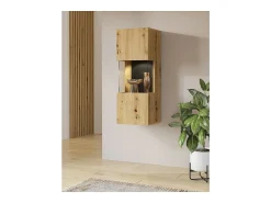 Sale Meublorama Pequena vitrine suspensa com 1 porta parcialmente envidraçada da coleção EVA. Cor carvalho e preto. Castanho