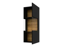 Discount Meublorama Pequena vitrine suspensa com 1 porta parcialmente envidraçada da coleção EVA. Cor preta e carvalho. Preto