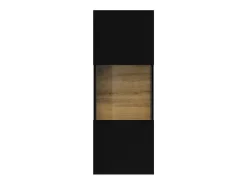 Discount Meublorama Pequena vitrine suspensa com 1 porta parcialmente envidraçada da coleção EVA. Cor preta e carvalho. Preto