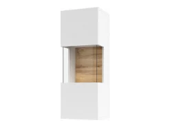 Meublorama Pequena vitrine suspensa com 1 porta parcialmente envidraçada da coleção EVA. Cor branca e carvalho. Branco