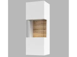 Meublorama Pequena vitrine suspensa com 1 porta parcialmente envidraçada da coleção EVA. Cor branca e carvalho. Branco