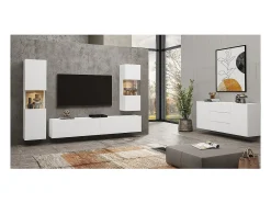 Meublorama Pequena vitrine suspensa com 1 porta parcialmente envidraçada da coleção EVA. Cor branca e carvalho. Branco