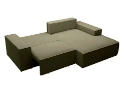 Clearance Vente-unique Pequeno sofá de canto direito 3 lugares convertível em veludo canelado verde cáqui AMELIA Caqui