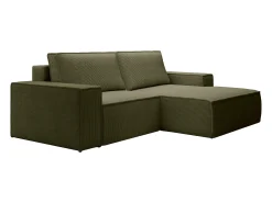Clearance Vente-unique Pequeno sofá de canto direito 3 lugares convertível em veludo canelado verde cáqui AMELIA Caqui