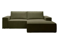 Clearance Vente-unique Pequeno sofá de canto direito 3 lugares convertível em veludo canelado verde cáqui AMELIA Caqui