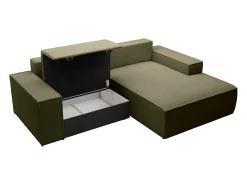 Clearance Vente-unique Pequeno sofá de canto direito 3 lugares convertível em veludo canelado verde cáqui AMELIA Caqui