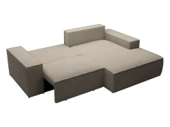 Best Vente-unique Pequeno sofá de canto direito convertível em veludo canelado bege AMELIA Taupe