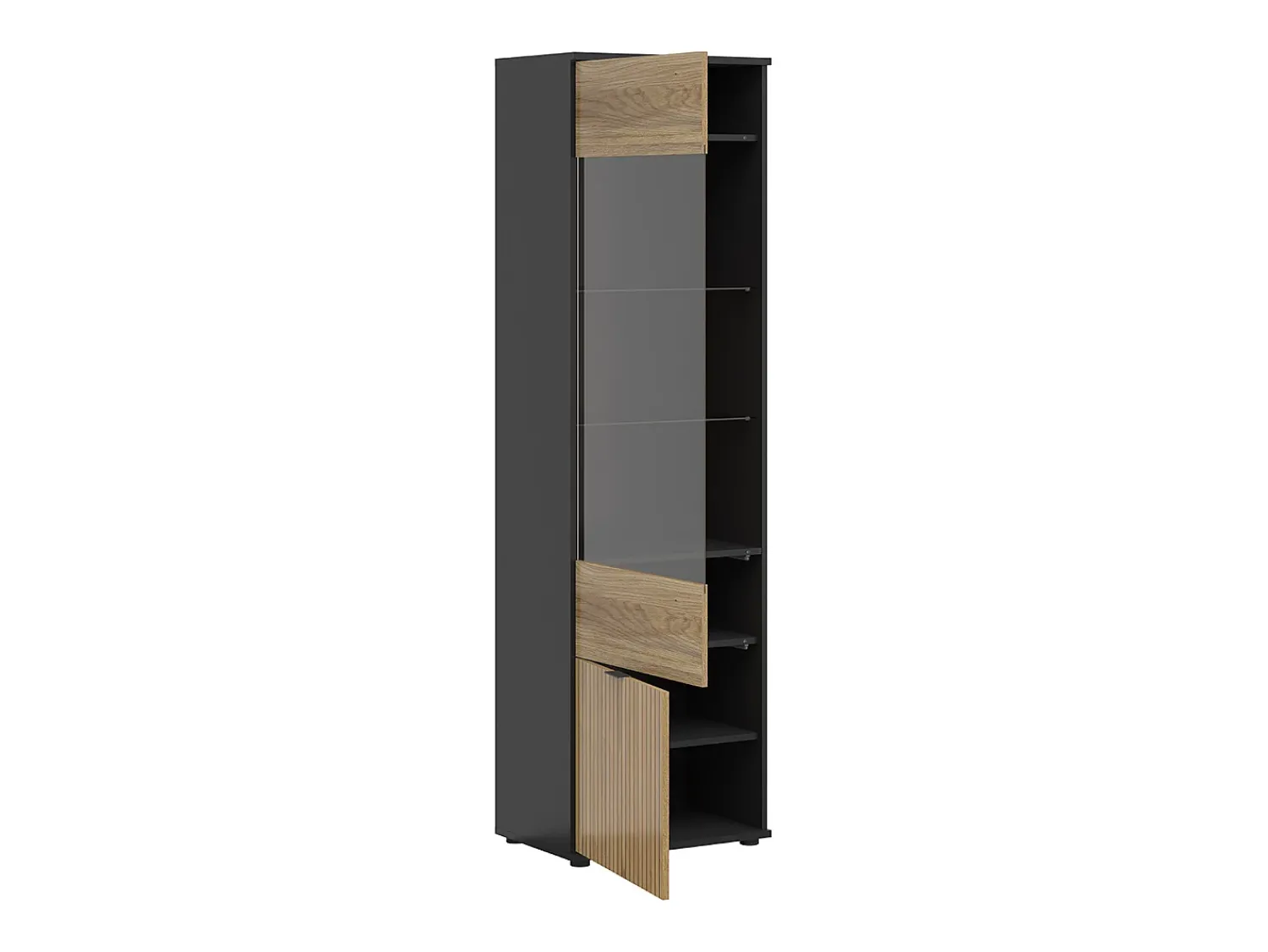 Vitrina|Petits-Meubles Pia Armário expositor de 2 portas preto e madeira Natural claro