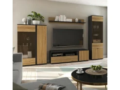 Vitrina|Petits-Meubles Pia Armário expositor de 2 portas preto e madeira Natural claro