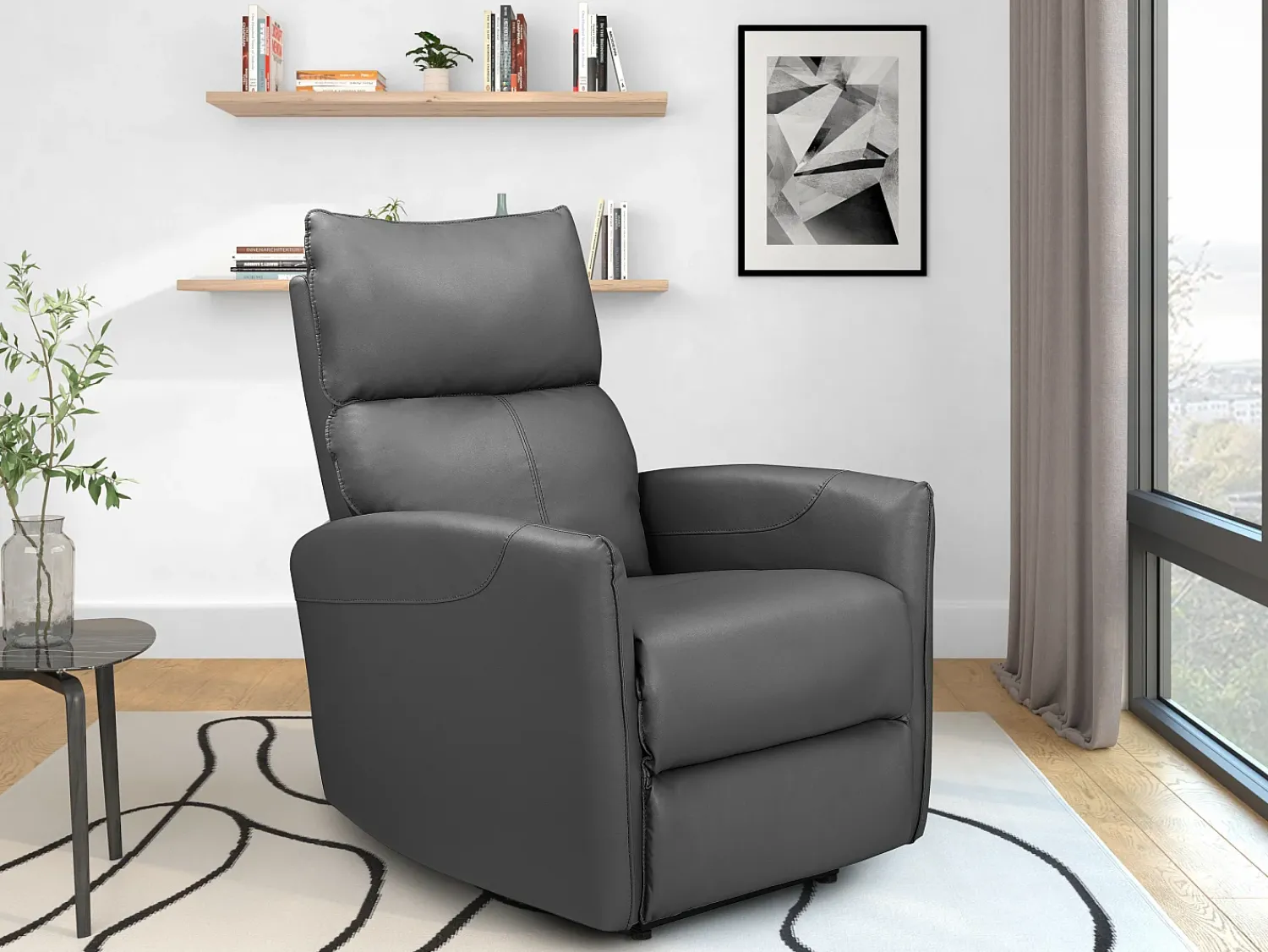 Poltrona|Loft24 Pineto | Cadeirão reclinável com função eléctrica em PU Antracite Cinza antracite