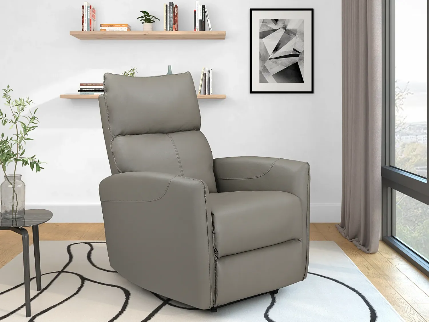 Poltrona|Loft24 Pineto | Cadeirão reclinável com função eléctrica em PU Cinzento claro