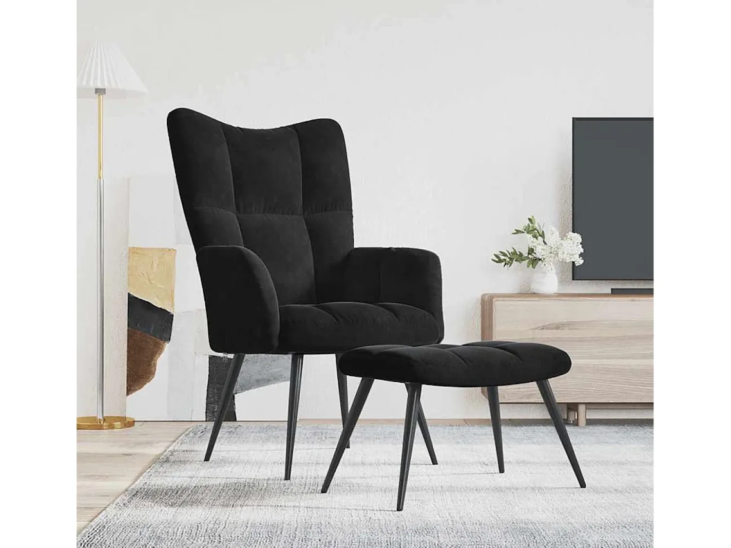 Poltrona | Cadeira de Sala | Cadeira Relaxante com Banco em Veludo SHL221216^ Poltrona