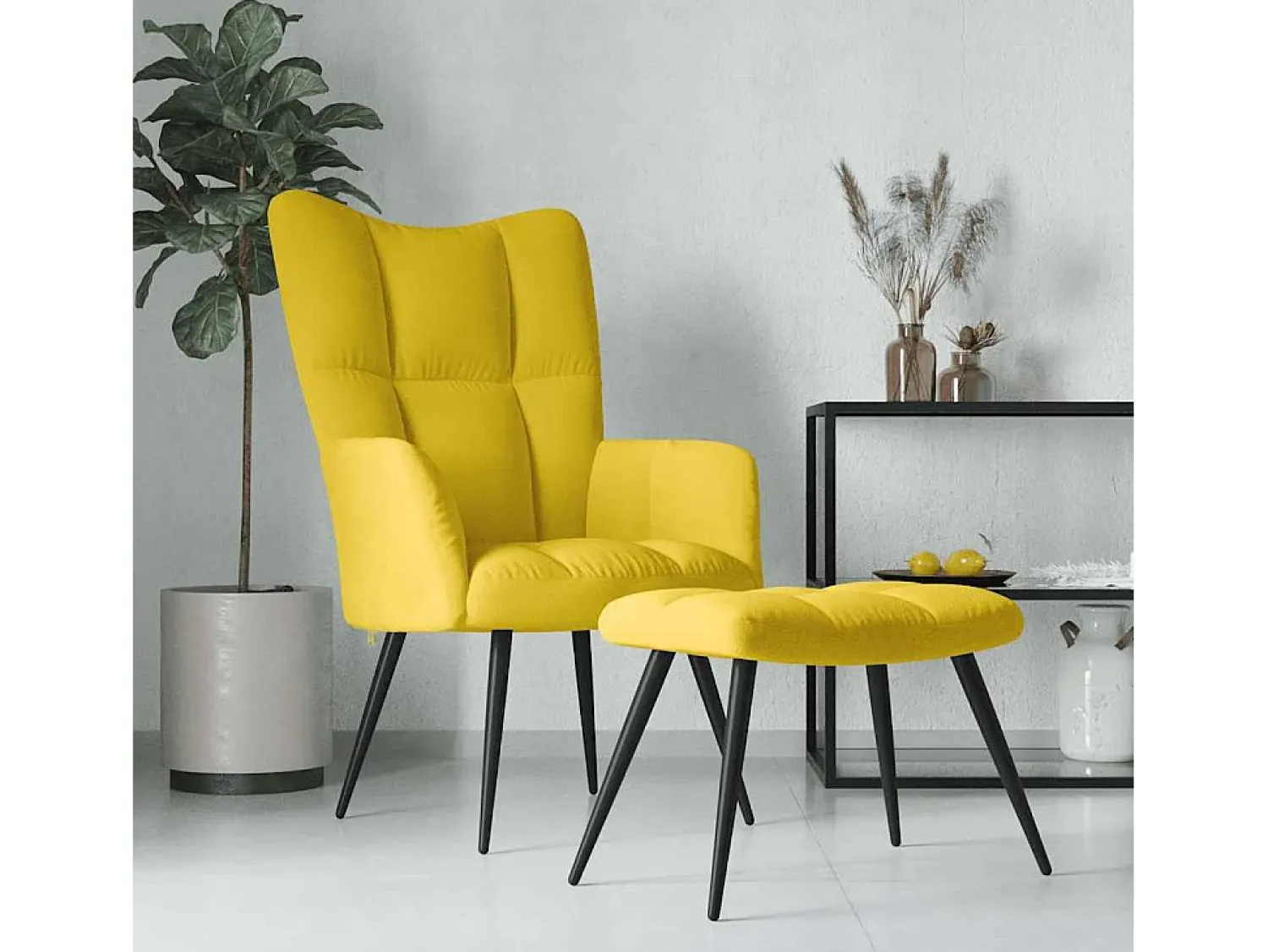 Poltrona| Poltrona | Cadeira de Sala | Cadeira Relaxante com Banco Veludo Mostarda SHL340065 Amarelo