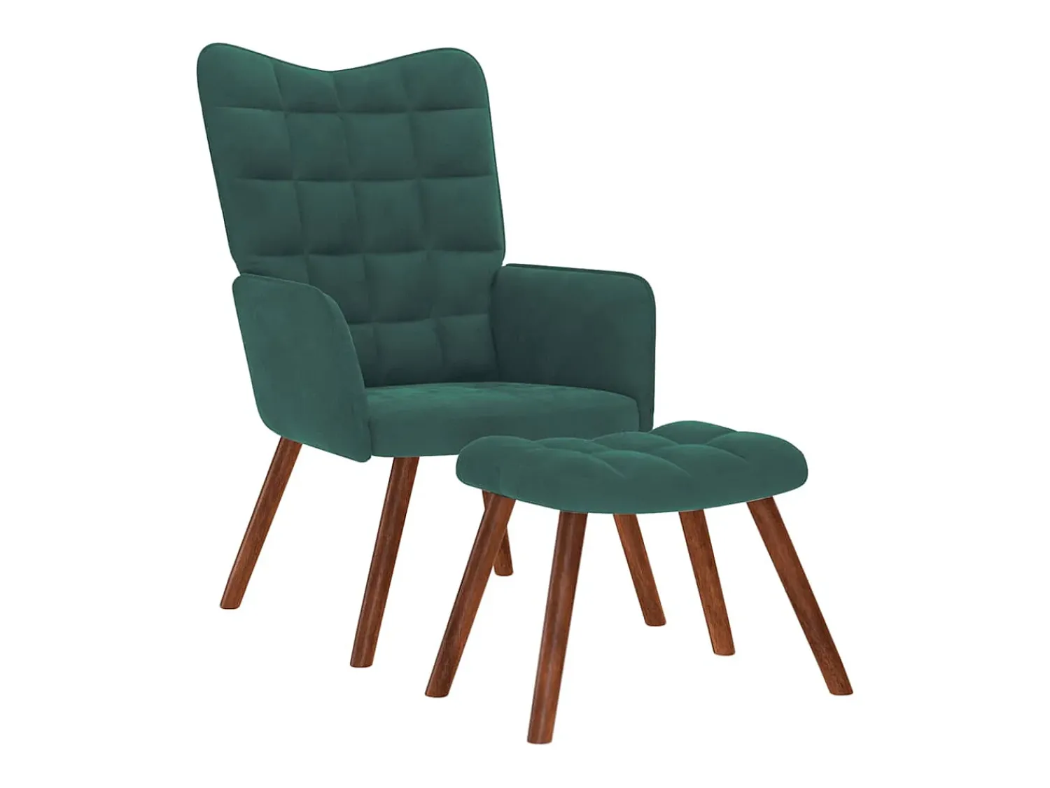 New Poltrona | Cadeira de Sala | Cadeira Relaxante com Banco em Veludo Verde Escuro SHL71765 Verde pinho