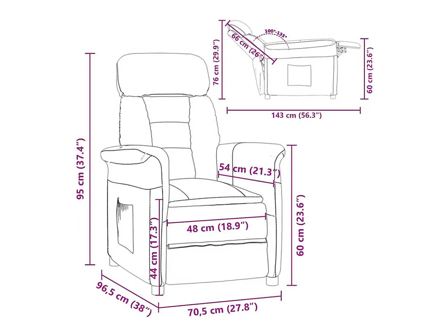 Poltrona* Poltrona | Cadeira Relax | Cadeira Recliner Cinza Claro Cinzento-claro 70.5x96.5x95 cm SHL15651 Cinzento claro