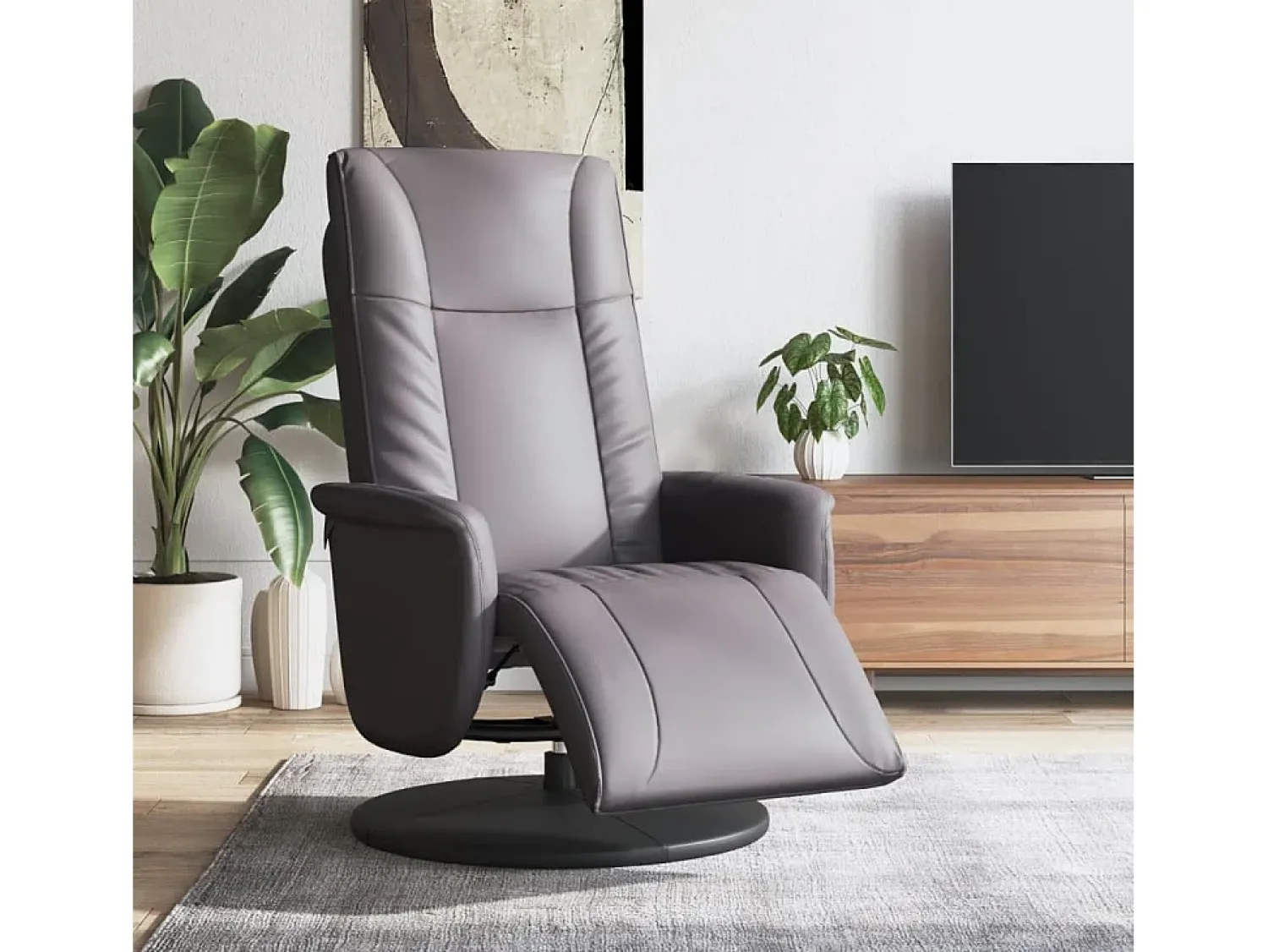 Online Poltrona | Cadeira Relax | Cadeira reclinável com apoio de pés couro artificial SHL926123 Cinzento