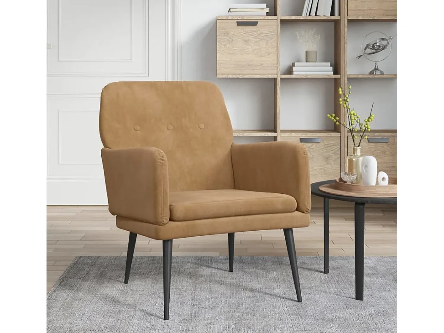 Best Poltrona | Cadeira Relax com apoio de braços 62x79x79 cm veludo SHL871055 Castanho
