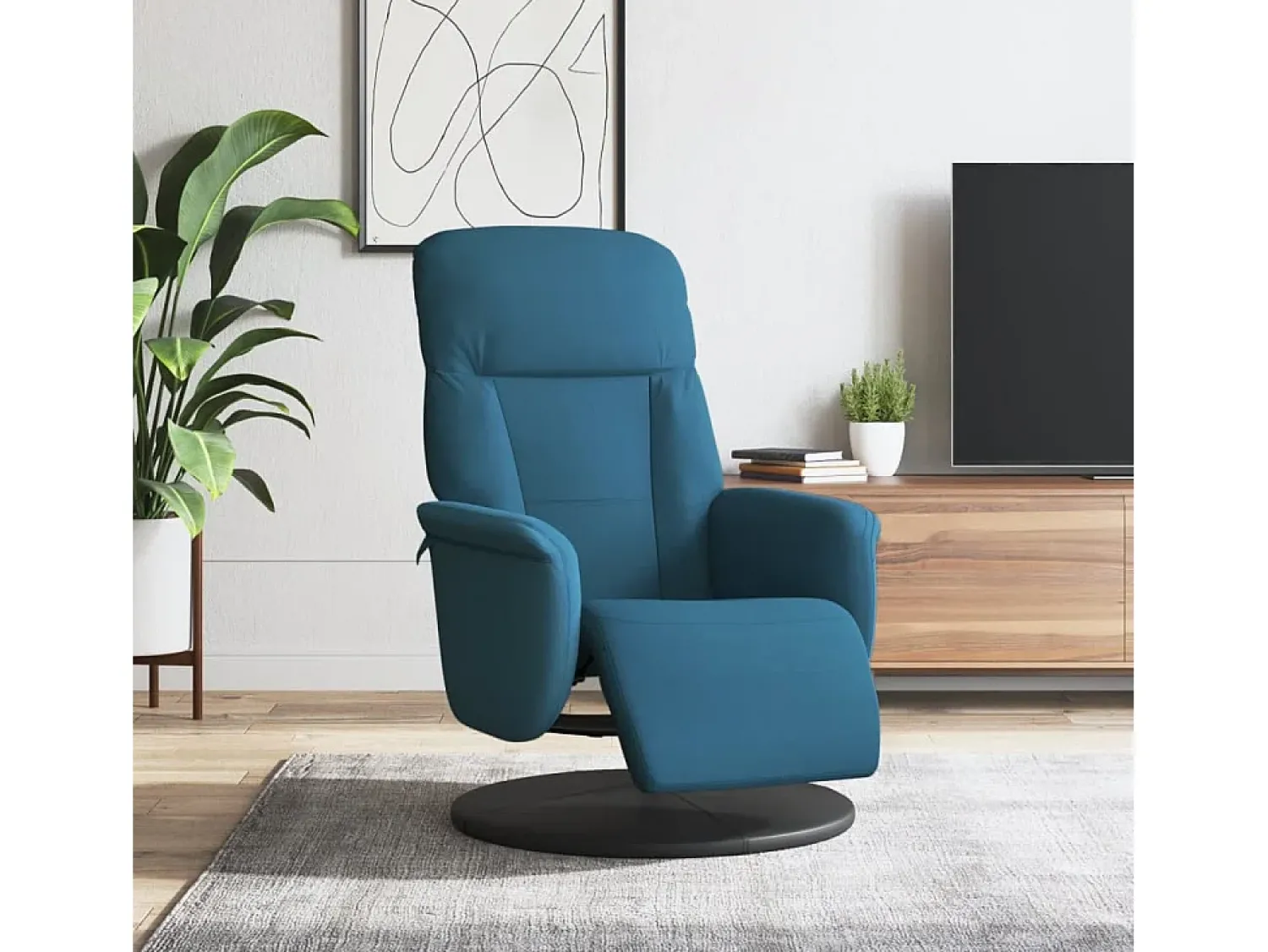 Discount Poltrona | Cadeira Relax | Cadeirão reclinável com apoio de pés veludo SHL632316 Azul