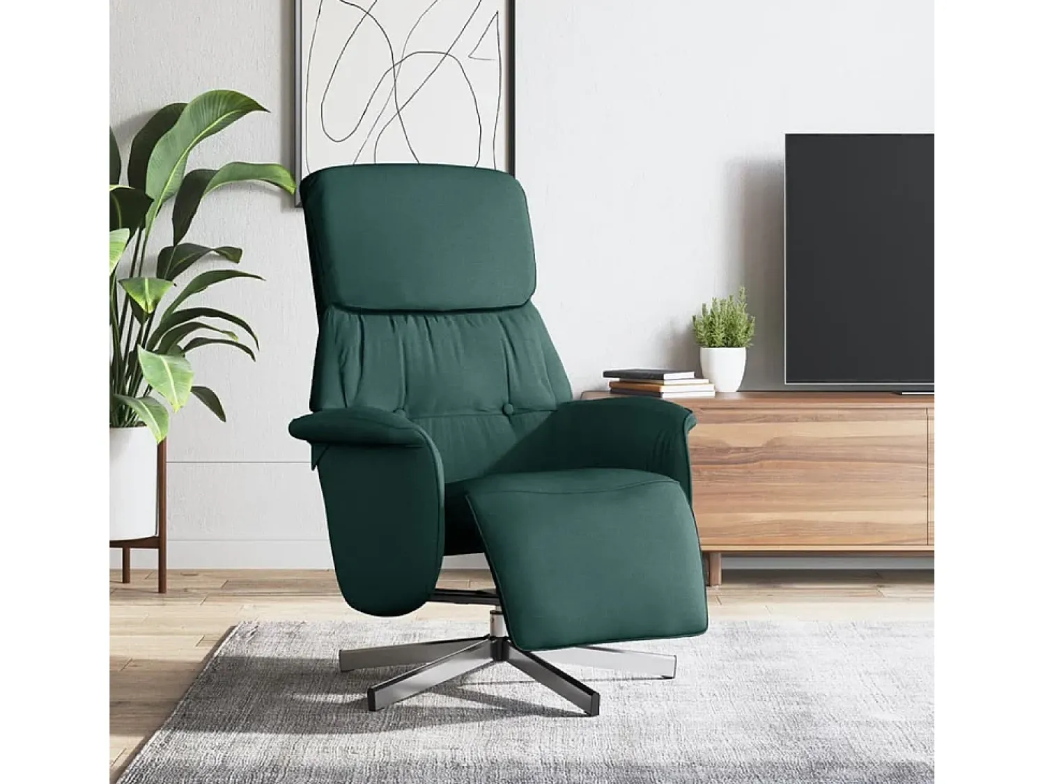 Poltrona* Poltrona | Cadeira Relax | Cadeira reclinável com apoio de pés tecido tecido verde-escuro SHL73807 Verde pinho