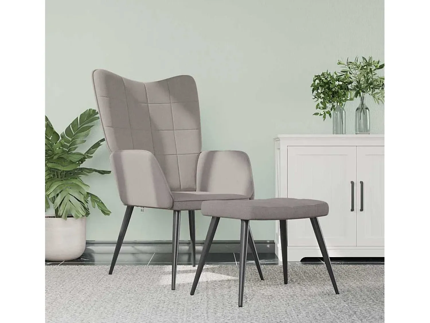 Poltrona | Cadeira Relax com banco tecido cinzento-acastanhado SHL412857^ Poltrona