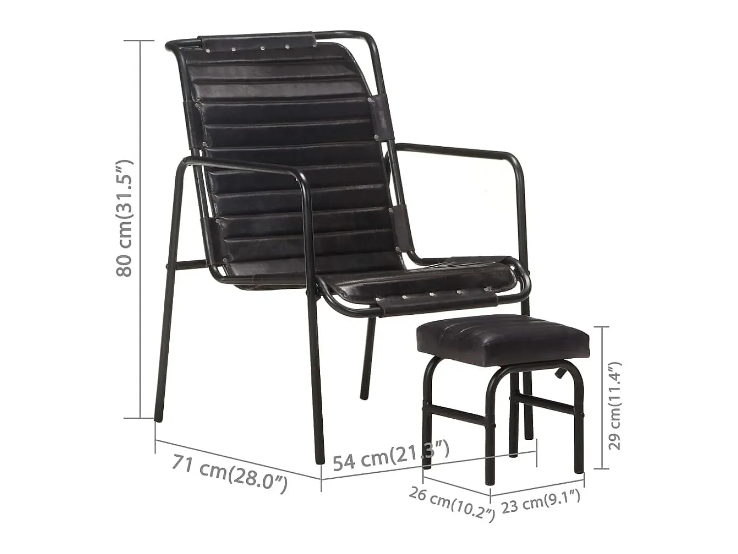 Poltrona| Poltrona | Cadeira Relax com braços e apoio de pés couro genuíno SHL768873 Preto