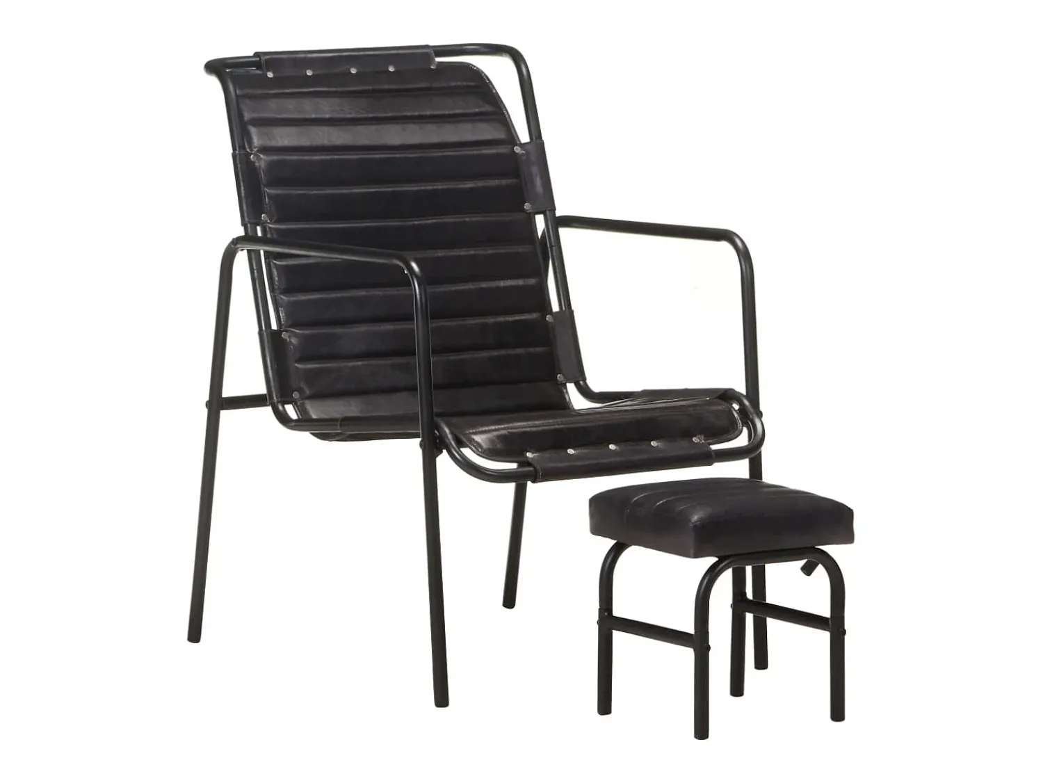 Poltrona| Poltrona | Cadeira Relax com braços e apoio de pés couro genuíno SHL768873 Preto