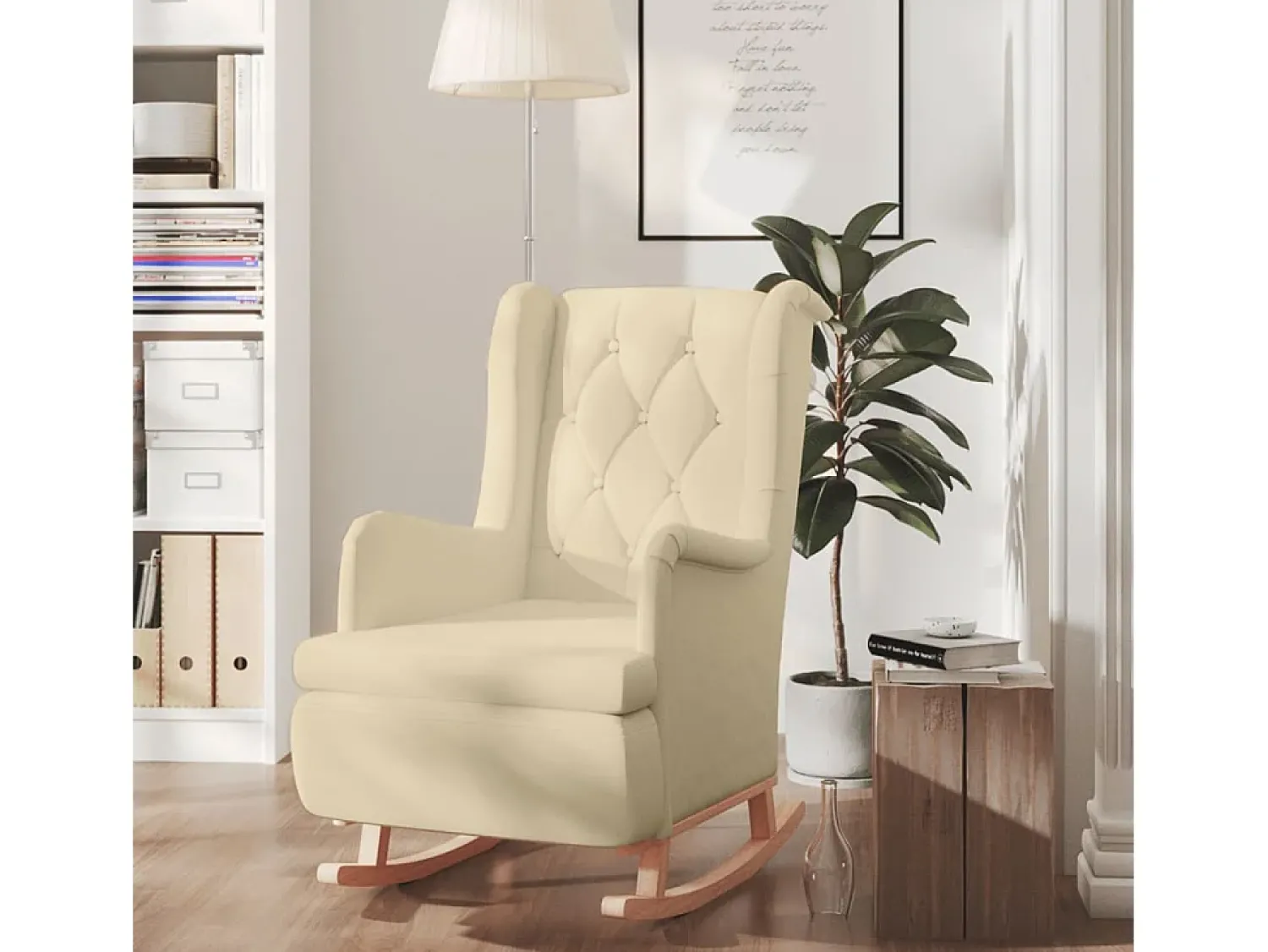 Poltrona | Cadeira Relax com pés de baloiço seringueira maciça tecido cor SHL539690 Creme