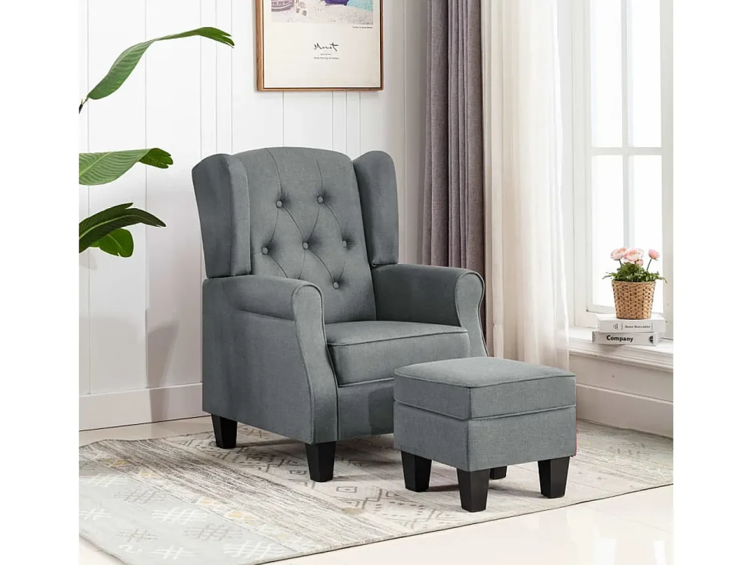Poltrona| Poltrona | Cadeira Relax com apoio de pés tecido -claro SHL852445 Cinzento