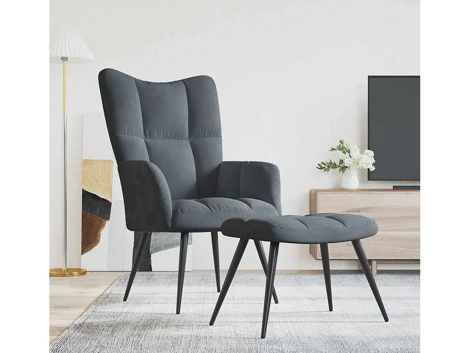 Sale Poltrona | Cadeira Relax com banco veludo cinzento-escuro SHL640119 Cinza antracite