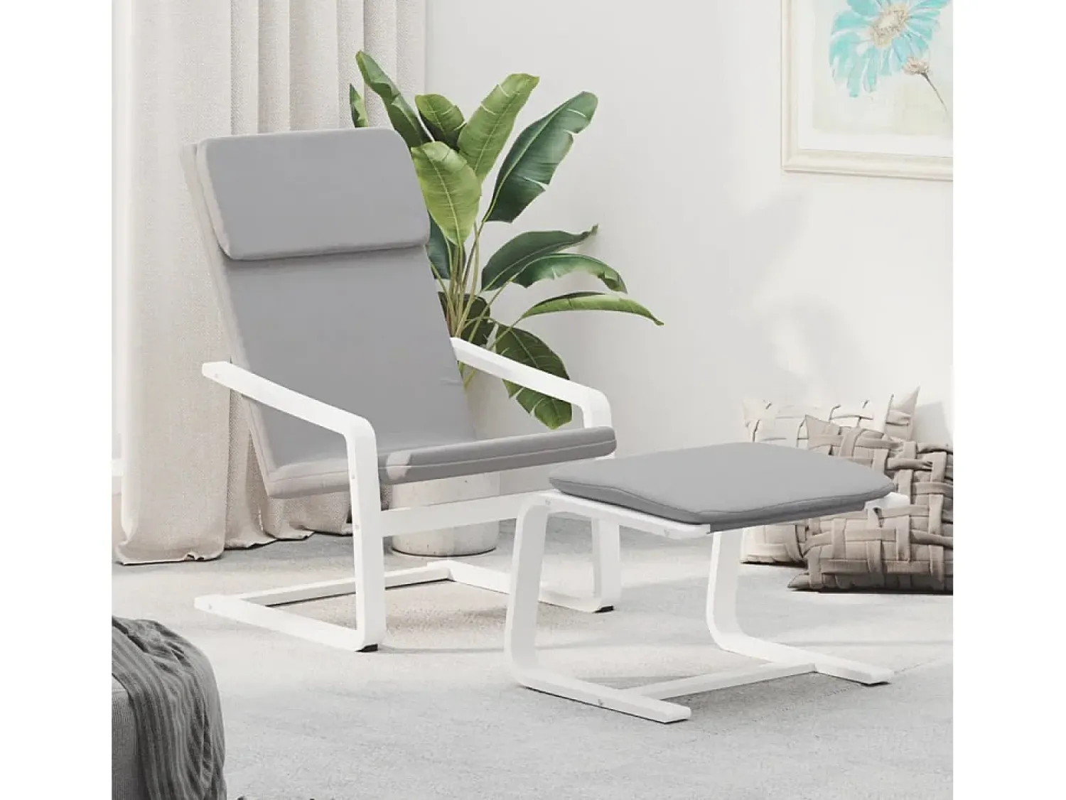 Poltrona | Cadeira Relax com banco p/ pés tecido cinza-claro SHL113497^ Poltrona