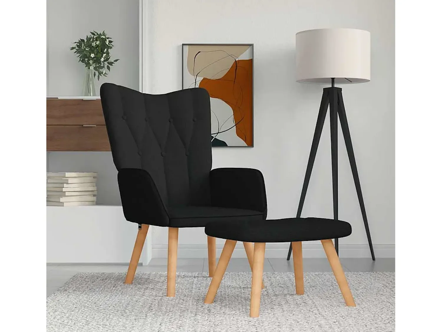 Poltrona| Poltrona | Cadeira Relax com banco tecido SHL78526 Preto