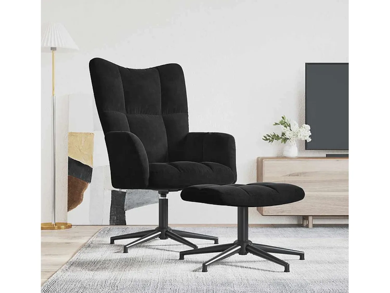 Poltrona| Poltrona | Cadeira Relax com banco veludo SHL352305 Preto