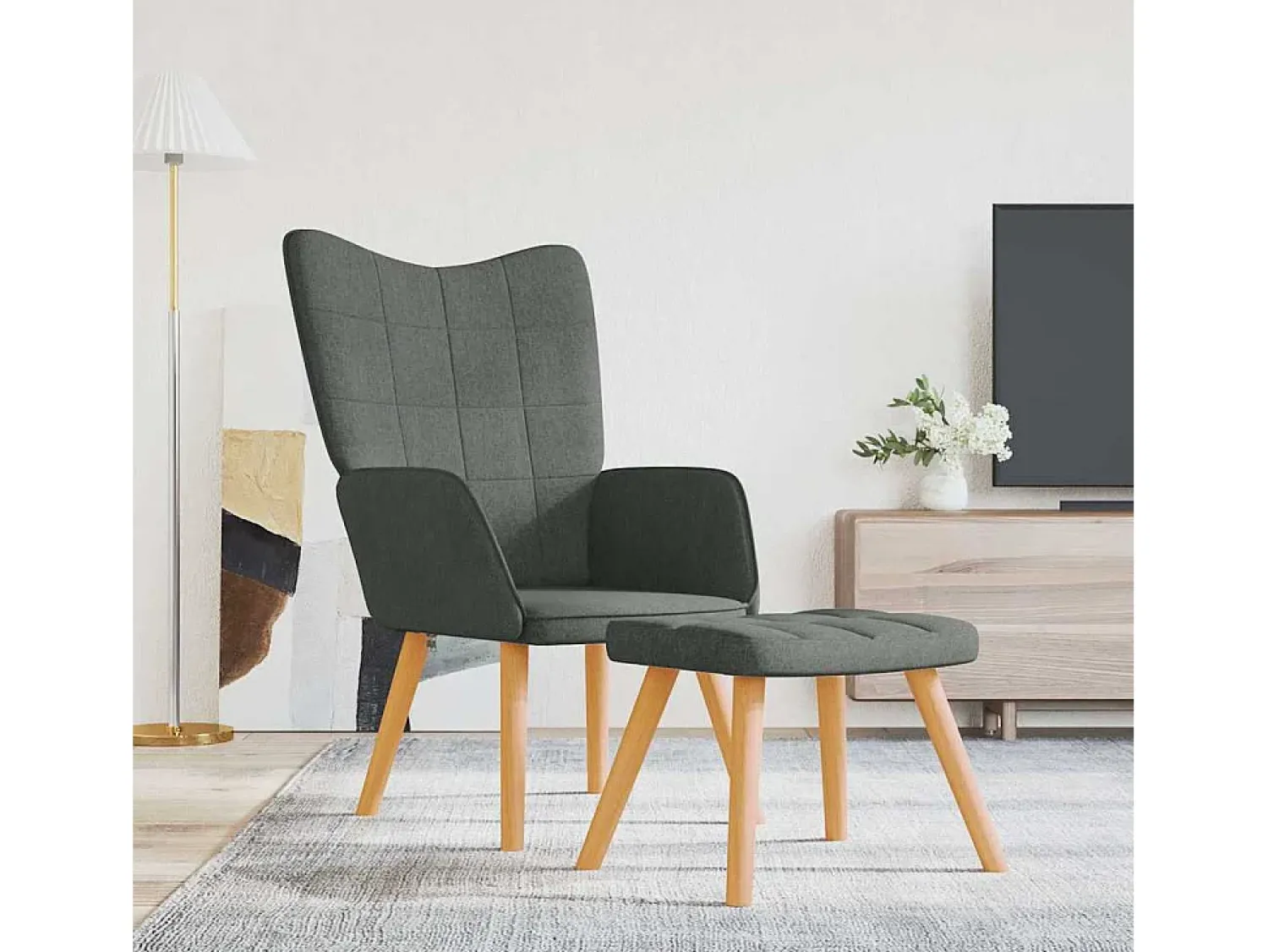 Poltrona | Cadeira Relax com banco tecido cinzento-escuro SHL128443^ Poltrona