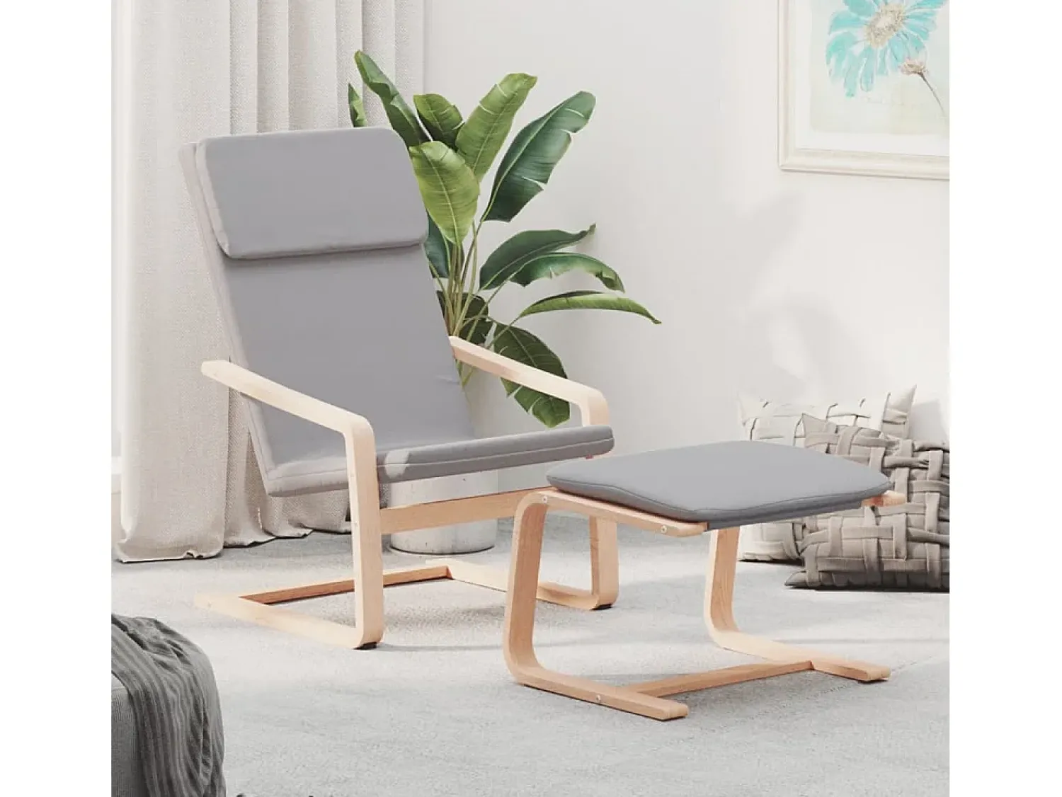 Poltrona| Poltrona | Cadeira Relax com banco p/ pés tecido cinza-claro SHL621222 Cinzento