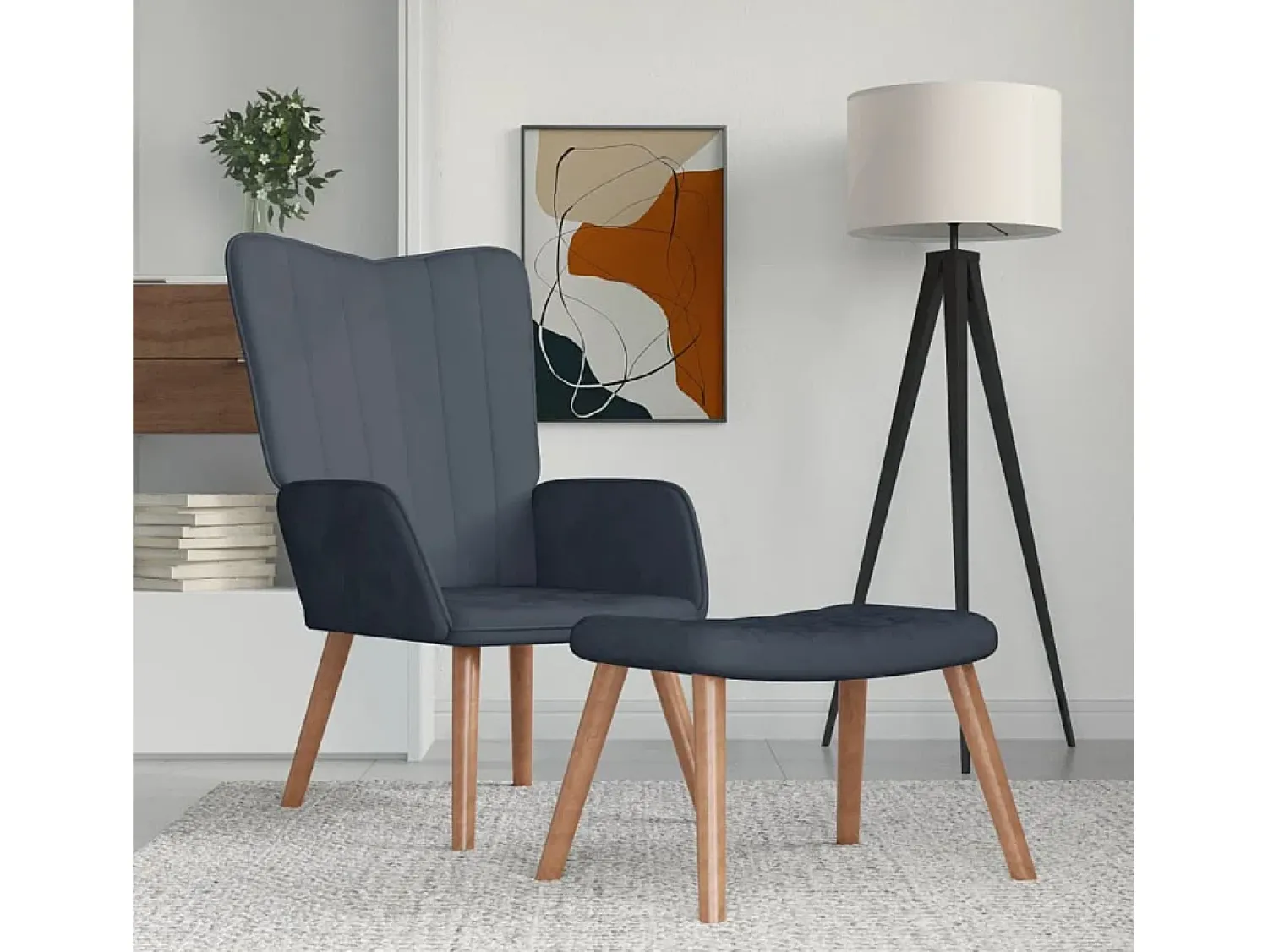 Poltrona| Poltrona | Cadeira Relax com banco veludo cinzento-escuro SHL640264 Cinza antracite