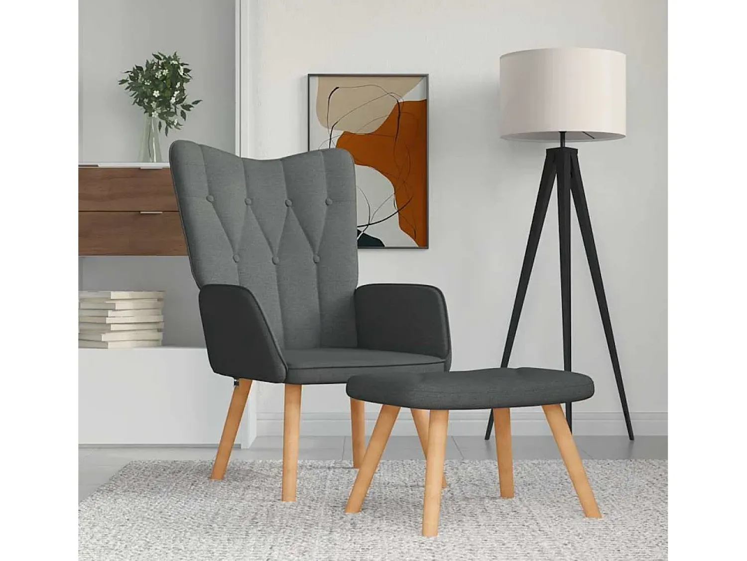Poltrona | Cadeira Relax com banco tecido cinzento-escuro SHL432815 Cinza antracite
