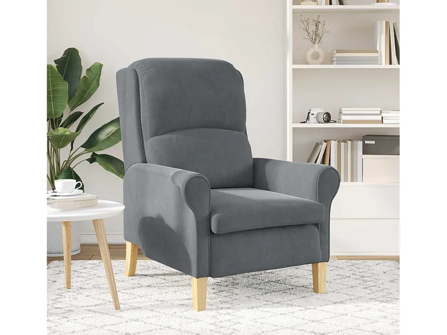 Poltrona| Poltrona | Cadeira Relax escuro 76x94x102 cm Veludo SHL191653 Cinzento