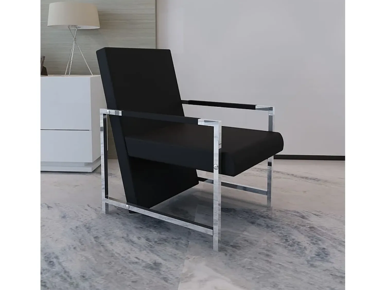 Poltrona| Poltrona | Cadeira Relax com pés cromados couro artificial SHL76316 Preto