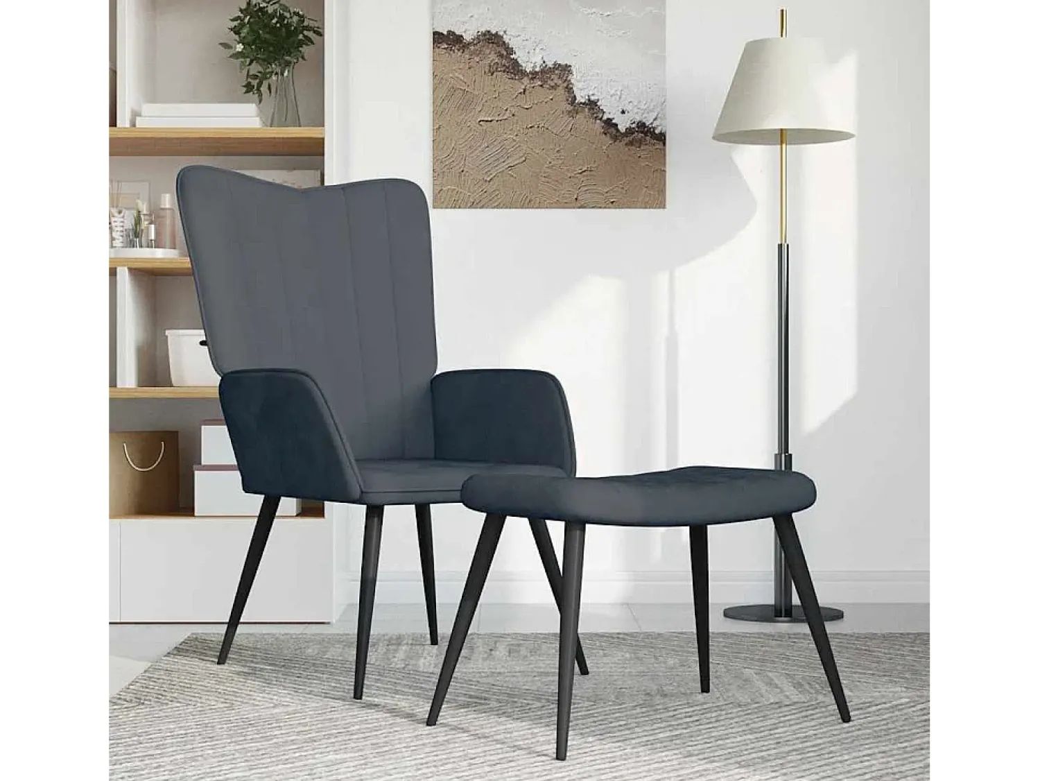 Poltrona| Poltrona | Cadeira Relax com banco veludo cinzento-escuro SHL825407 Cinza antracite