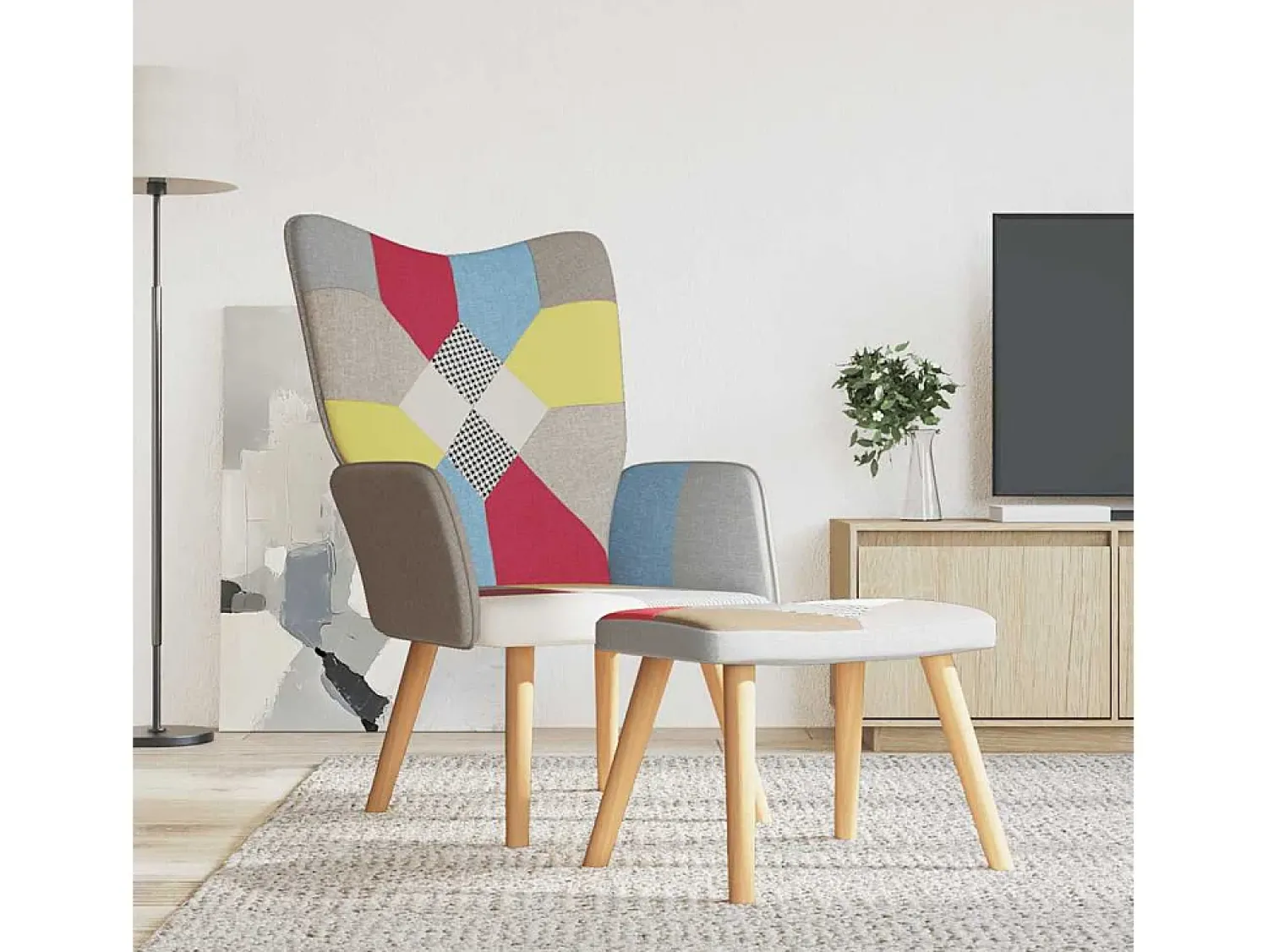 Poltrona | Cadeira Relax com banco tecido de retalhos SHL339683^ Poltrona