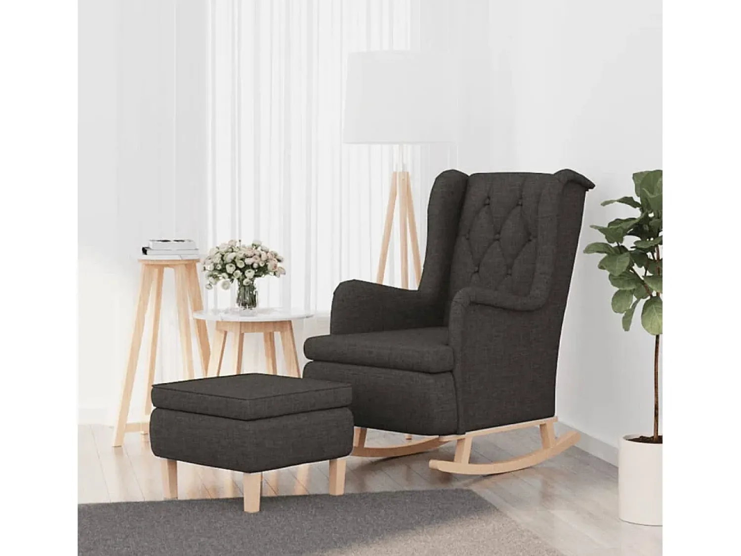 Poltrona | Cadeira Relax de baloiço com banco tecido cinzento-escuro SHL65695^ Poltrona