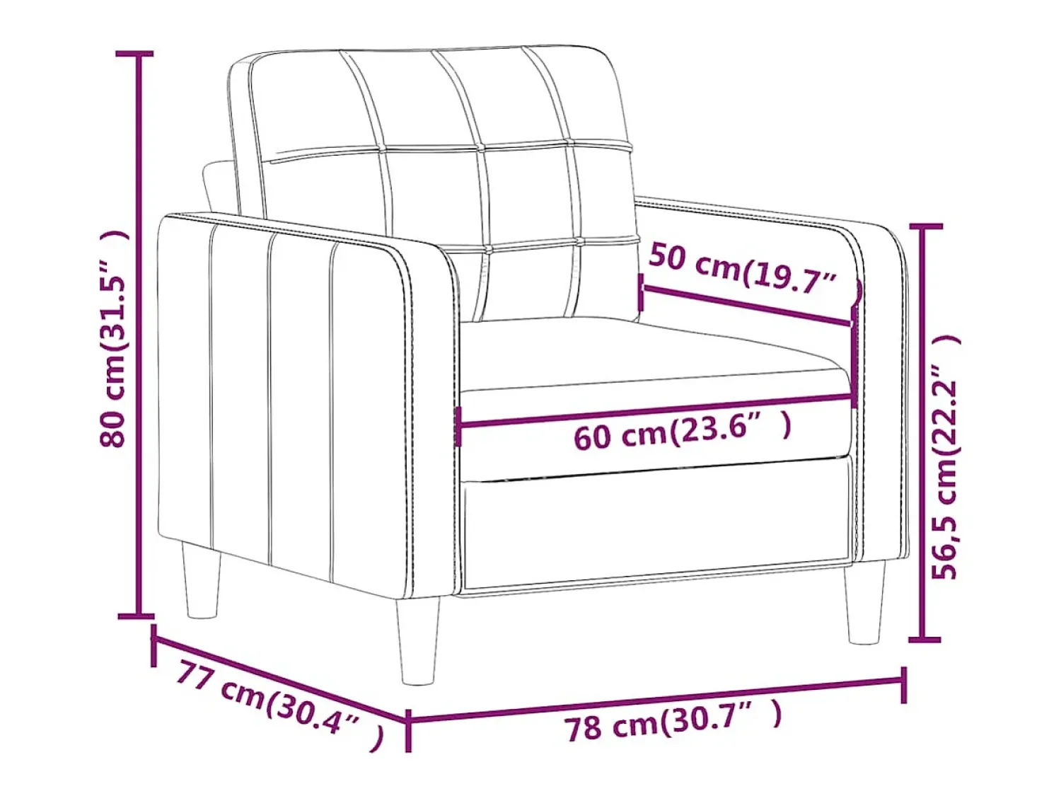 vidaxl Poltrona 60 cm couro artificial^ Poltrona