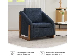 Hot Poltrona 057, poltrona de chenille com apoios de braço de madeira, 73,5 x 73,5 x 73,5 cm Azul