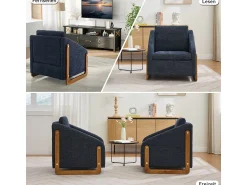 Hot Poltrona 057, poltrona de chenille com apoios de braço de madeira, 73,5 x 73,5 x 73,5 cm Azul